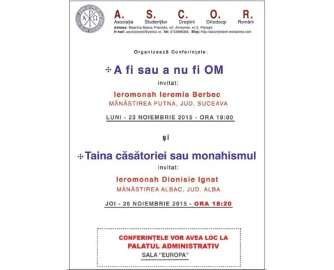 Conferințe organizate de A.S.C.O.R. Ploiești în Postul Nașterii Domnului