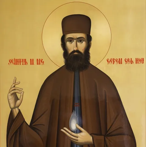 Racla cu Moaştele Sfântului Cuvios Mucenic Efrem cel Nou de la Reşedinţa Patriarhală, în Arhiepiscopia Dunării de Jos