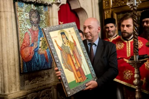 Ambasadorul Georgiei în România a oferit Mănăstirii Antim o icoană georgiană cu chipul ctitorului