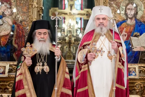 Patriarhul Ierusalimului a sosit la Catedrala Patriarhală din București: Ceremonia de întâmpinare