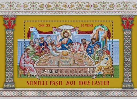 Romfilatelia: Emisiunea de Sfintele Paşti 2021, ilustrată cu icoane de pe catapeteasma Catedralei Naţionale