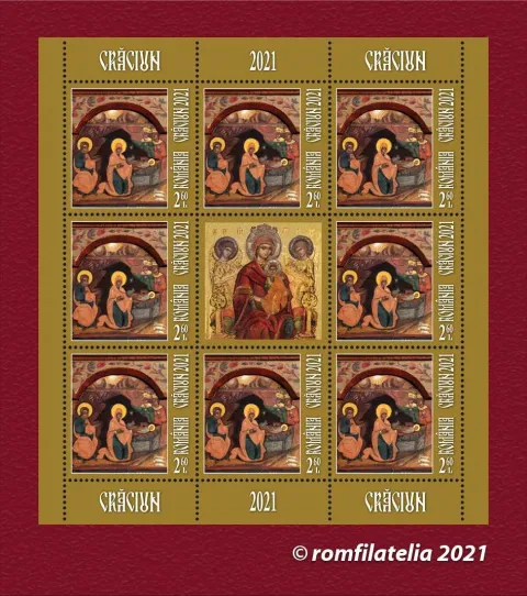 Romfilatelia: Emisiunea de Crăciun 2021, ilustrată cu icoane de la Biserica Bucur Ciobanul