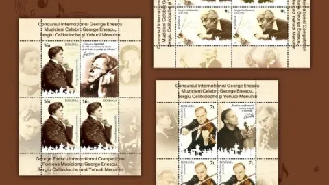 Romfilatelia dedică o emisiune filatelică lui George Enescu, Yehudi Menuhin și Sergiu Celibidache