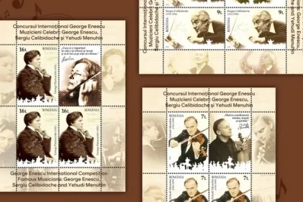 Romfilatelia dedică o emisiune filatelică lui George Enescu, Yehudi Menuhin și Sergiu Celibidache
